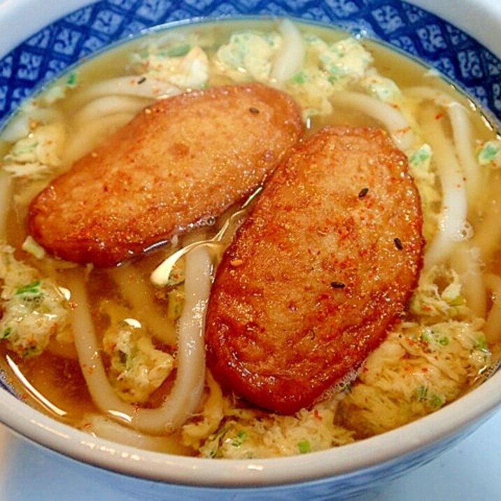 ❤麺つゆで　ニラ卵とさつま揚げのおうどん❤